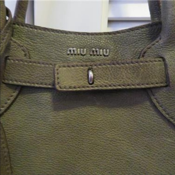 AUTHENTIC MIU MIU OLIVE GREEN LEATHER HANDBAG - Picture 2 of 5